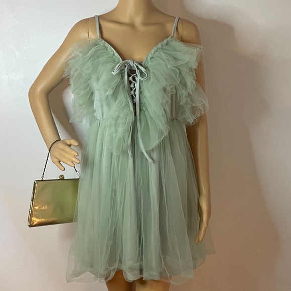 Vintage Dresses & Skirts - Cinderella sea green chiffon ruffle tie 👑 dress!